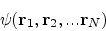 \begin{eqnarray*}
\psi({\mathbf {r}}_{1},{\mathbf {r}}_{2},...{\mathbf {r}}_{N}) & &
\end{eqnarray*}