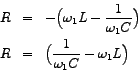 \begin{eqnarray*}
R & = & - \Big(\omega_{1} L - \frac{1}{\omega_{1} C} \Big) \\
R & = & \Big(\frac{1}{\omega_{1} C} - \omega_{1} L \Big)
\end{eqnarray*}
