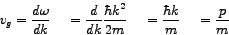 \begin{displaymath}
v_{g} = \frac{d\omega}{dk} \;\;\;\;
= \frac{d}{dk} \frac{\h...
...} \;\;\;\;
= \frac{\hbar k}{m} \;\;\;\;
= \frac{p}{m} \;\;\;\;
\end{displaymath}